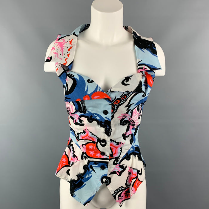 VIVIENNE WESTWOOD ANGLOMANIA Size 4 Multi-Color Abstract Cotton Peplum Blouse