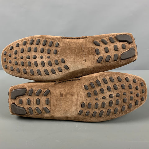 SANTONI Size 11 Brown Suede Drivers Loafers