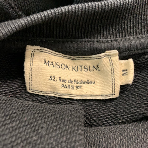 MAISON KITSUNE Size M Black White Graphic Cotton Crew-Neck Sweatshirt
