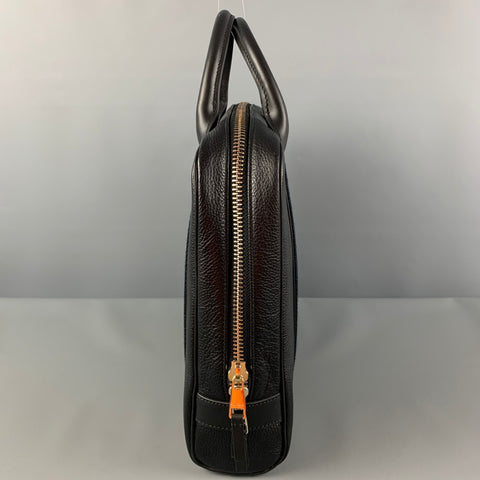 PAUL SMITH Black Pebble Grain Stripe Trim Leather Briefcase Bag