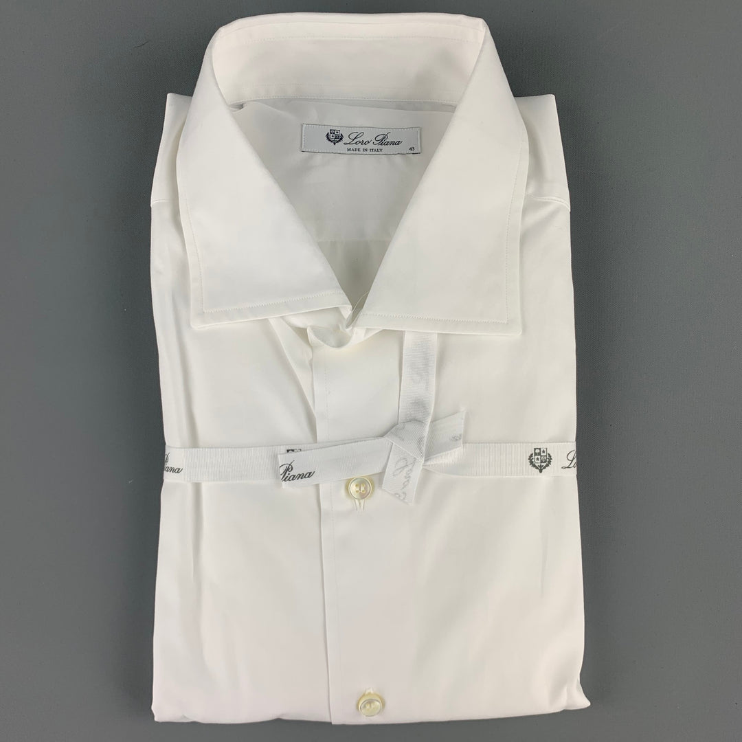 LORO PIANA Size L White Cotton Button Up Long Sleeve Shirt