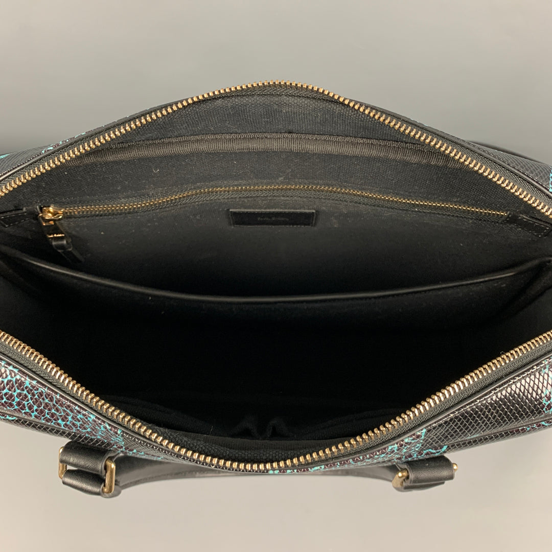 PAUL SMITH Black Blue Dino Print Coated Canvas Laptop Bag