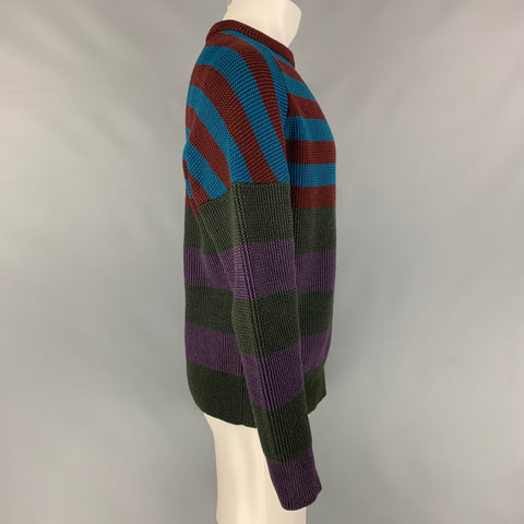 BURBERRY PRORSUM Fall 2012 Size L Brown & Blue Stripe Wool / Viscose Blend Pullover Sweater