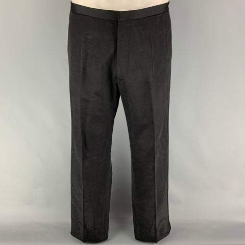 Vintage GIANNI VERSACE Deadstock Size 44 Black Pattern Cotton Blend Shawl Collar Tuxedo Suit