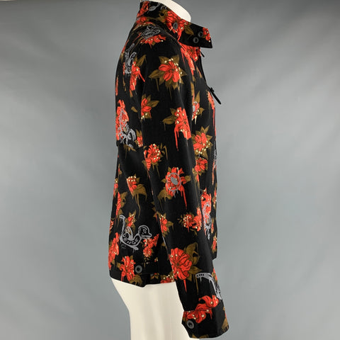 COACH 1941 Size S Black Orange Brown Print Wool Zip Up Jacket