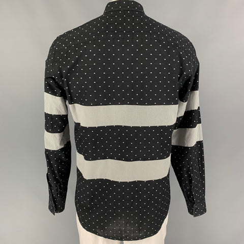 LES HOMMES Size L Black White Dots Cotton Long Sleeve Shirt