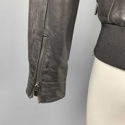 BLK DNM Taille M Veste zippée asymétrique en cuir noir