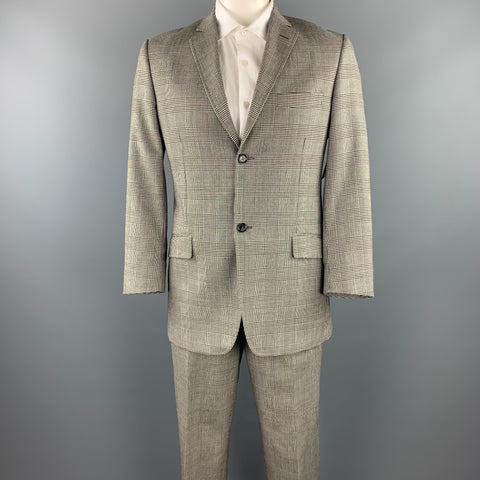 DOLCE & GABBANA Size 40 Regular Black & White Glenplaid Wool Notch Lapel Suit