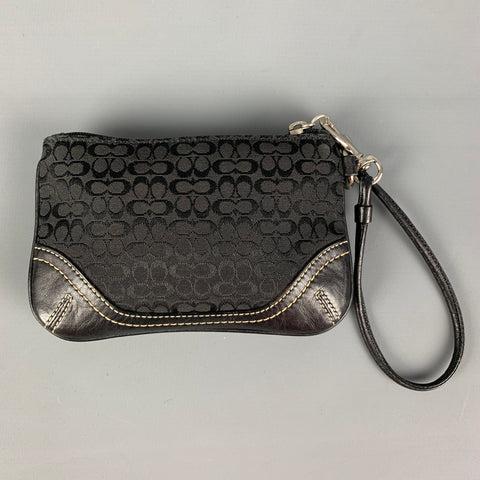 COACH Black Contrast Stitch Nylon Leather Wristlet