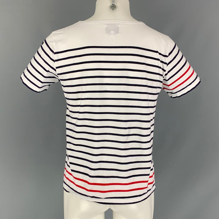 ARMOR-LUX Size M White, Red & Blue Stripe Cotton Short Sleeve T-shirt