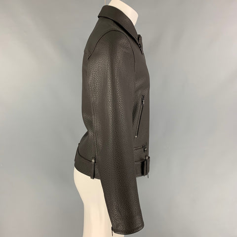 NEIL BARRETT Size M Brown Pebble Grain Leather Biker Jacket
