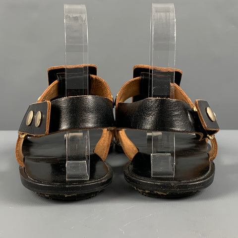MARNI Size 7 Black Tan Leather Studded Ankle Strap Sandals