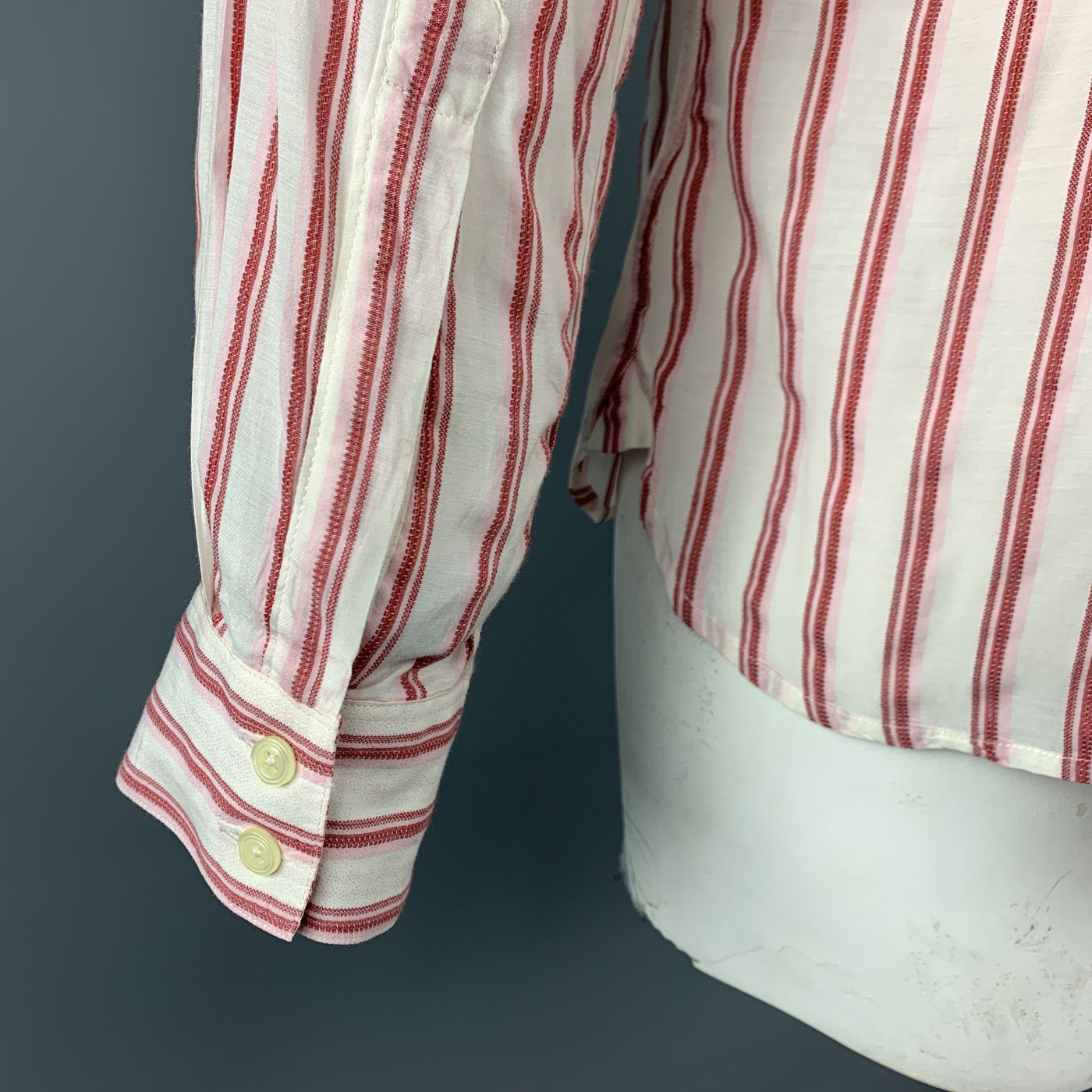 BURBERRY LONDON Size M Brick Red Stripe Cotton Blend Button Up Long Sleeve Shirt