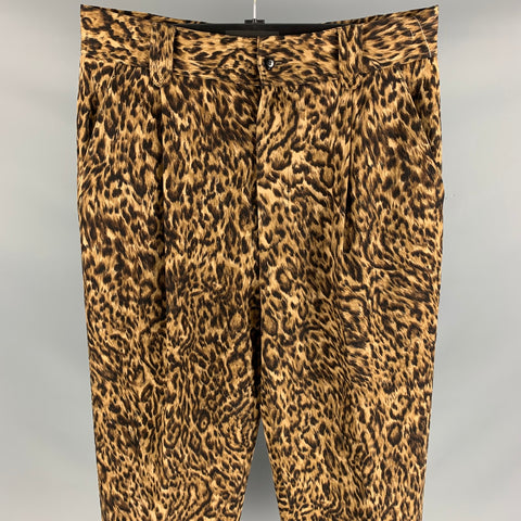 Vintage GIANNI VERSACE Size 36 Brown & Black Animal Print Wool Pleated Dress Pants