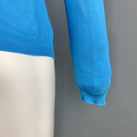 PRADA Taille XS Aqua Cotton Crew-neck White Trim Pull Pull
