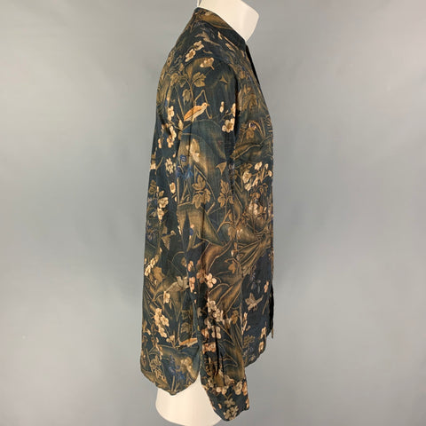 DRIES VAN NOTEN Size M Brown Multi-Color Floral Cotton Long Sleeve Shirt