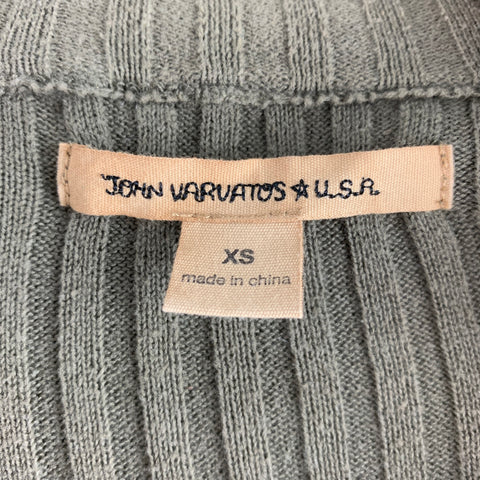 JOHN VARVATOS Size XS Green Olive Ribbed Cotton Elbow Patches Cardigan