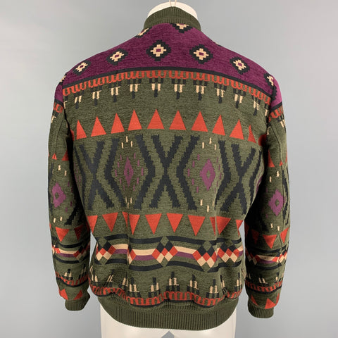 ETRO Taille M Olive Violet Motif Laine Mélange Zip Up Bomber Jacket