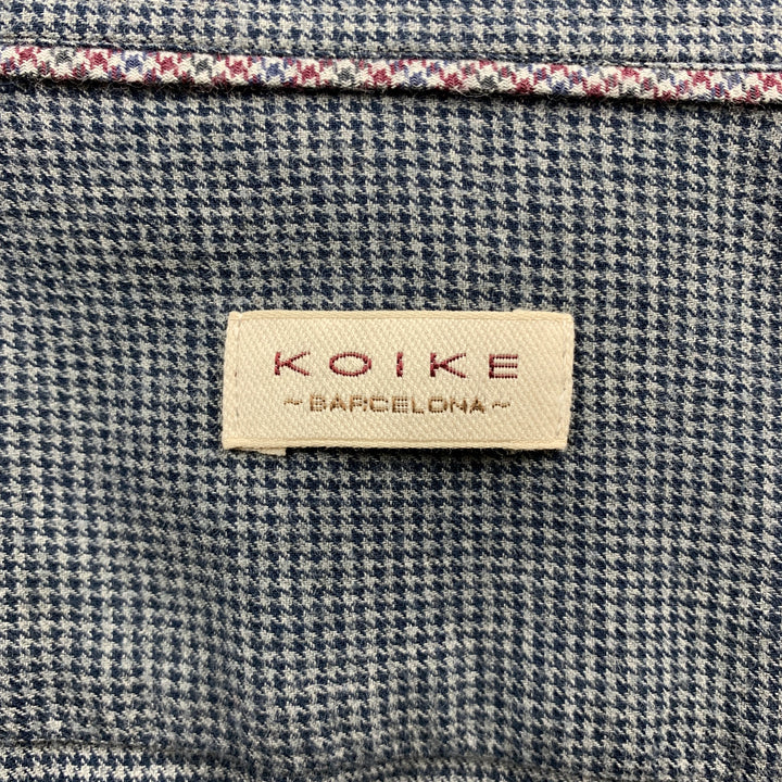 KOIKE Size L Gray Houndstooth Cotton Button Up Long Sleeve Shirt