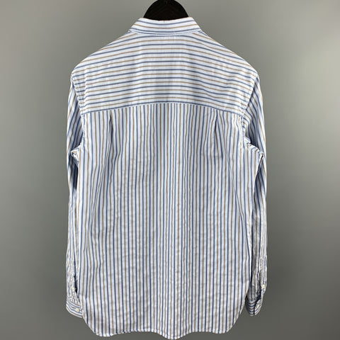 BASCO Size M Navy & Brown Stripe Cotton Button Up Long Sleeve Shirt