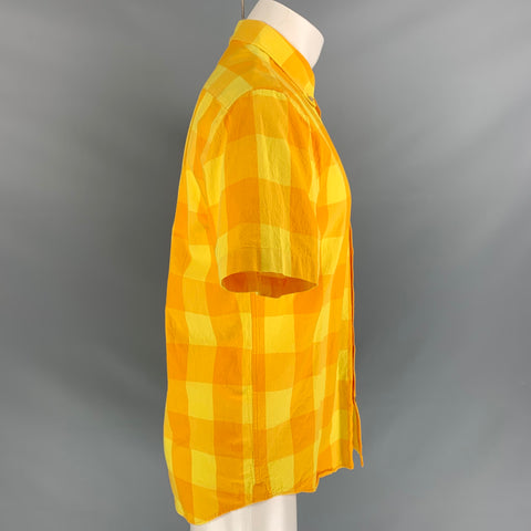 ACNE STUDIOS Size M Yellow Orange Squares Cotton Button Down Short Sleeve Shirt