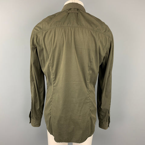 PRADA Size L Olive Cotton Blend Snaps Long Sleeve Shirt