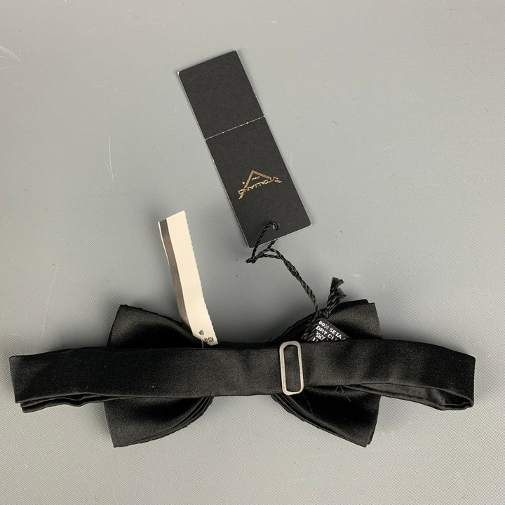 VITALINO PANCALDI Black Pleated Silk Satin Bow Tie