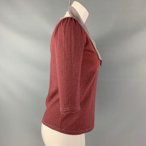 BARNEY'S NEW YORK Size M Burgundy Grey Stripe Tie Blouse