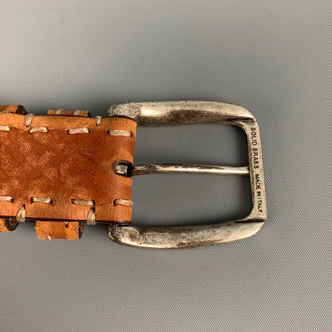 LEYVA Taille 36 Ceinture en cuir à coutures contrastées beige