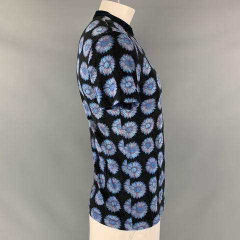 VERSACE JEANS COUTURE Size L Black Blue Floral Cotton Short Sleeve T-shirt