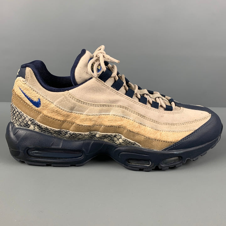 NIKE Size 10.5 Beige Navy Mixed Materials Low Top Air Max 95 Sneakers