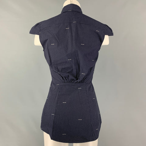 DSQUARED2 Size 4 Navy & White Cotton Polka Dot Cap Sleeves Casual Top