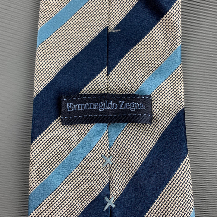 ERMENEGILDO ZEGNA Navy & White Diagonal Stripe Silk / Cotton Tie