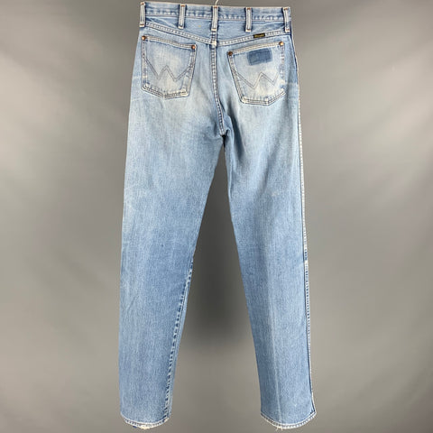 WRANGLER Taille 31 Bleu Distressed Straight Zip Fly Jeans