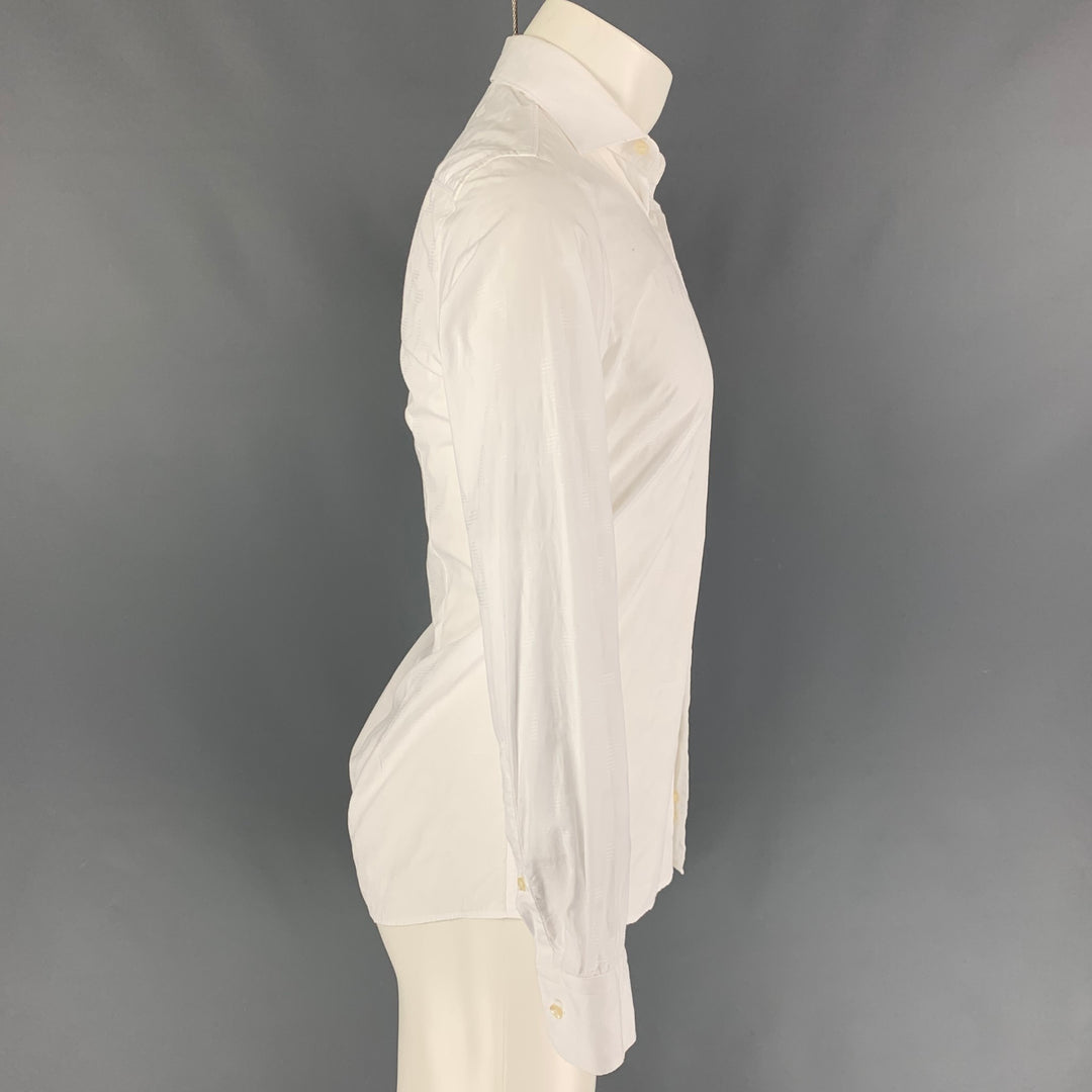 TWEEN Size XS White Textured Cotton Slim Fit Long Sleeve Shirt