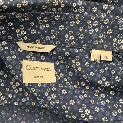 CULTURATA Size XL Navy Print Cotton Button Up Long Sleeve Shirt