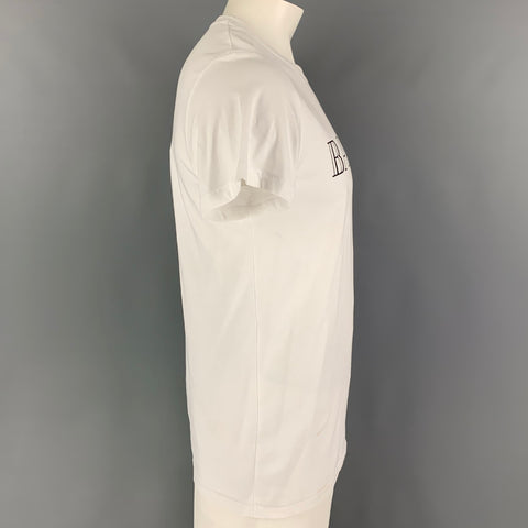 BALMAIN Size L White Logo Cotton  T-shirt