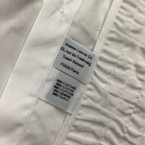 LANVIN Size M White Ruffled Cotton Tuxedo Long Sleeve Shirt