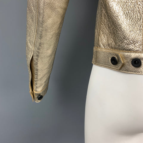 BURBERRY PRORSUM S/S 13 Size 38 Gold Metallic Leather Trucker Jacket