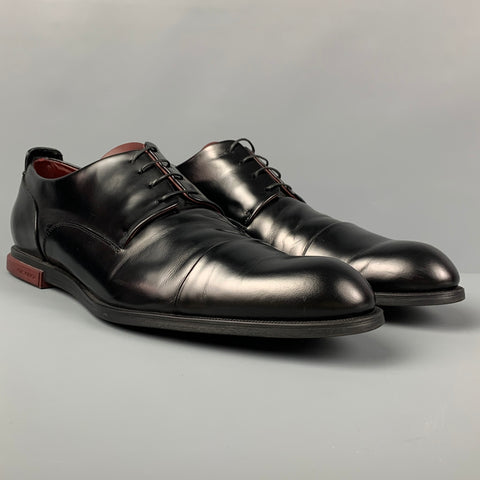 LOUIS VUITTON Size 11.5 Black Leather Cap Toe Lace Up Shoes