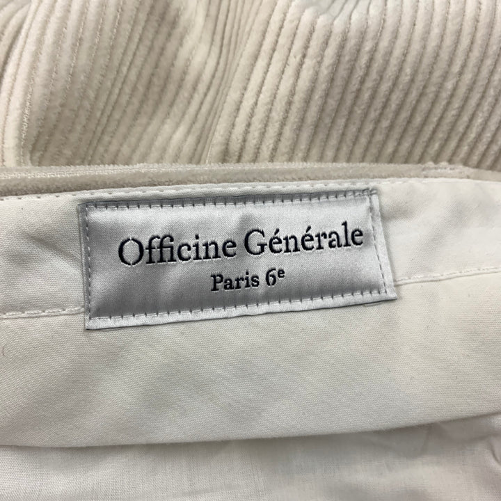 OFFICINE GENERALE Owen Size 34 Off White Corduroy Cotton Belted Casual Pants