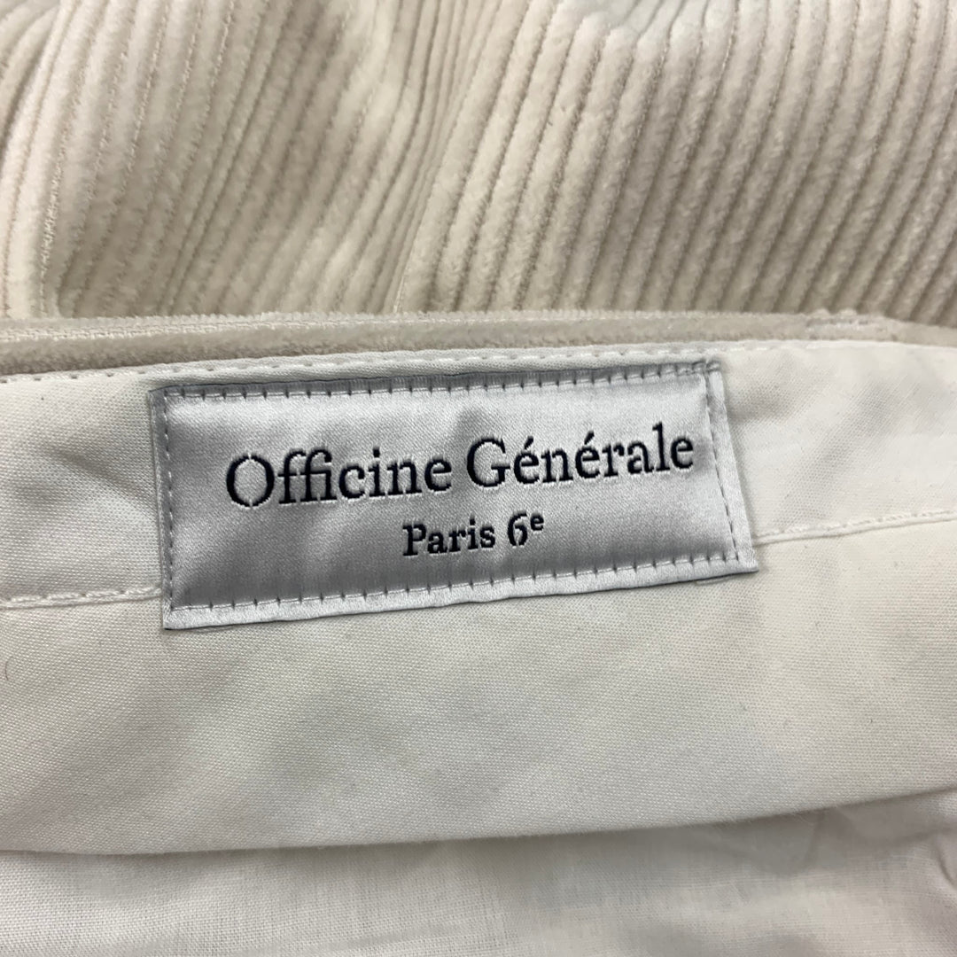 OFFICINE GENERALE Owen Talla 34 Pantalones casuales con cinturón de algodón de pana blanco roto