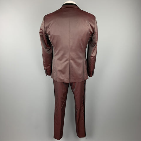 PHILIPP PLEIN Diamond Cut Size 44 Burgundy & Black Wool Blend 3 Piece Tuxedo Suit