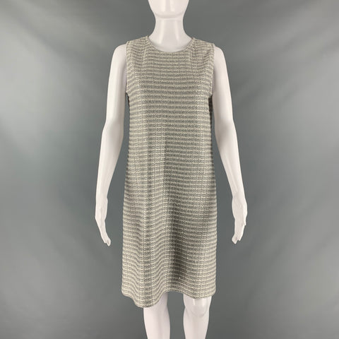 ST. JOHN Size 2 Silver Cream Polyester Blend Stripe Shift Outfits