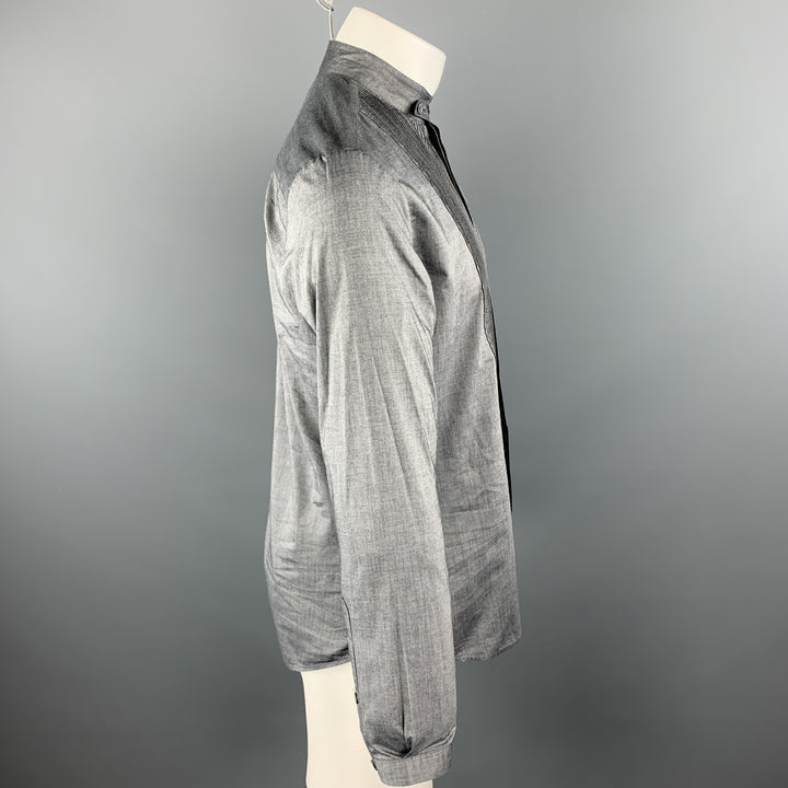EMPORIO ARMANI Size S Dark Gray Solid Cotton Nehru Collar Long Sleeve Shirt