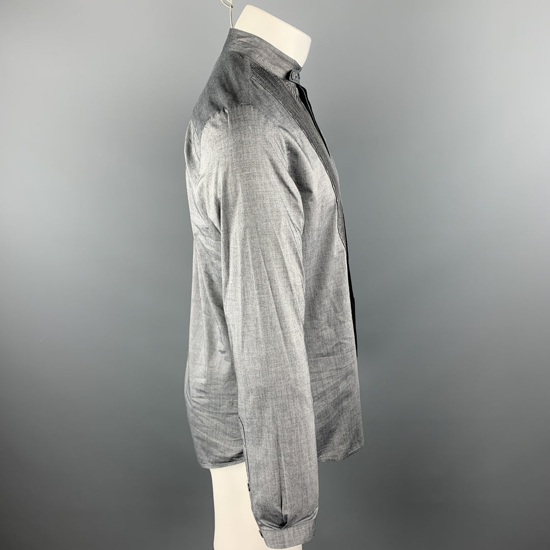EMPORIO ARMANI Taille S Chemise à manches longues en coton uni gris foncé à col Nehru