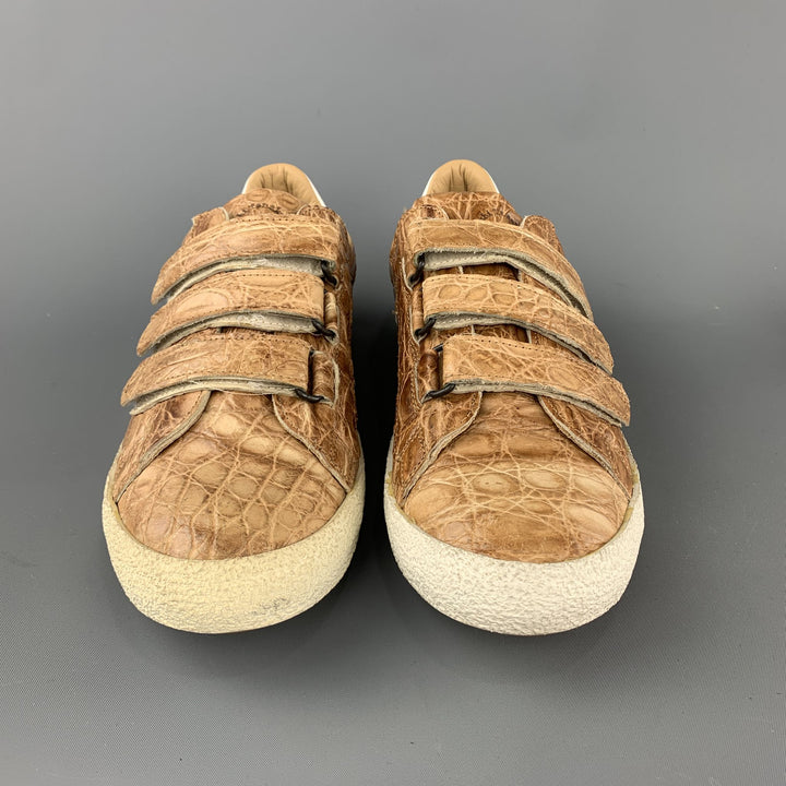MAURO VOLPONI Size US 8.5 Tan Textured Alligator Print Sneakers