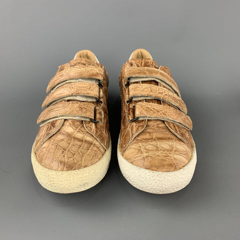 MAURO VOLPONI Size US 8.5 Tan Textured Alligator Print Sneakers