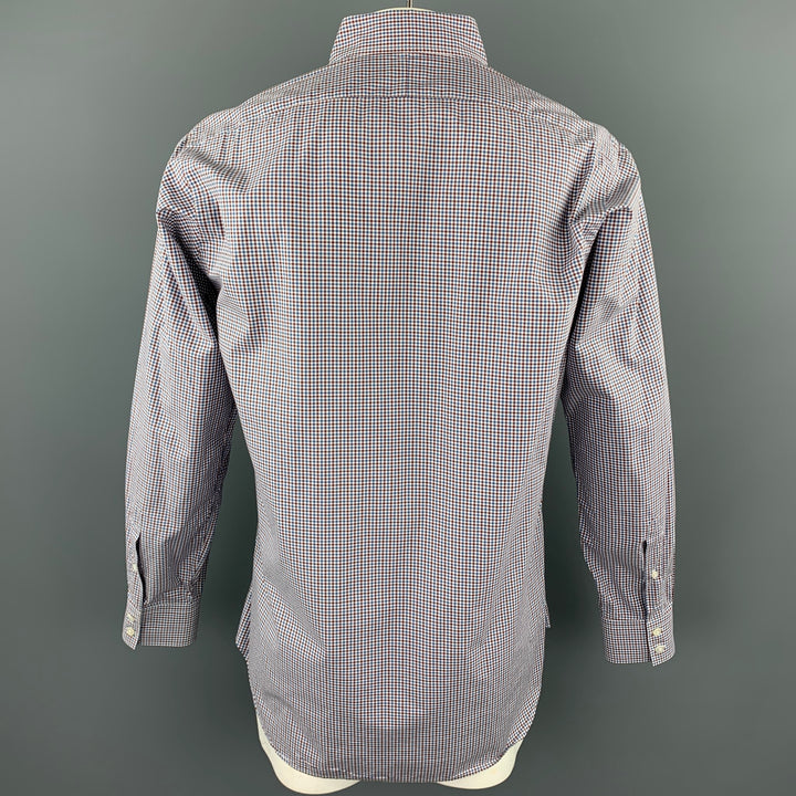 HAMILTON Size XL Blue & Brown Checkered Cotton Button Down Long Sleeve Shirt