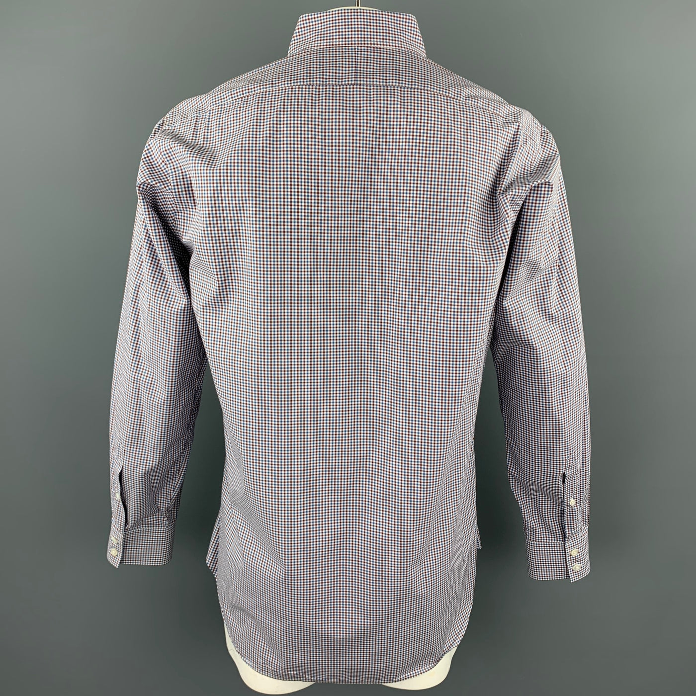 HAMILTON Size XL Blue & Brown Checkered Cotton Button Down Long Sleeve Shirt